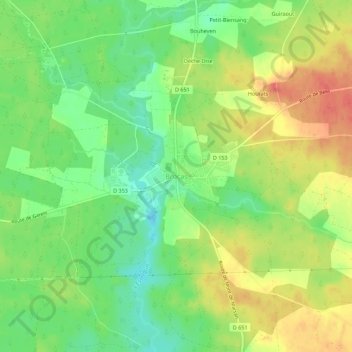 Mapa topográfico Brocas, altitude, relevo