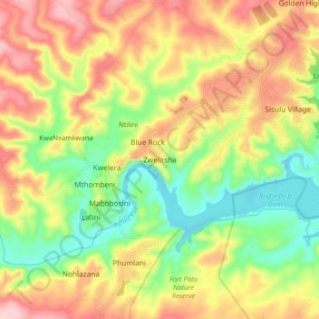 Mapa topográfico Zwelitsha, altitude, relevo