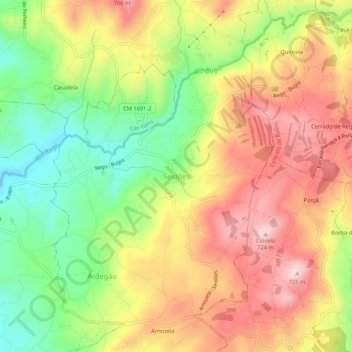 Mapa topográfico Seidões, altitude, relevo