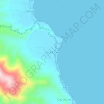 Mapa topográfico Cabolutan, altitude, relevo