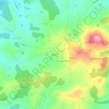 Mapa topográfico Sampère, altitude, relevo