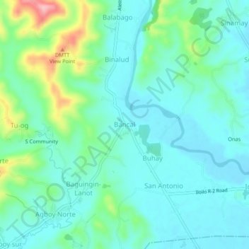 Mapa topográfico Bancal, altitude, relevo
