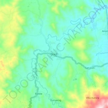 Mapa topográfico Diadi, altitude, relevo