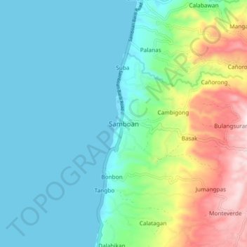 Mapa topográfico Samboan, altitude, relevo