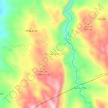 Mapa topográfico Monte Alegre, altitude, relevo