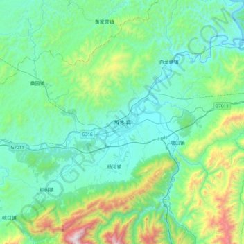 Mapa topográfico 西乡县, altitude, relevo
