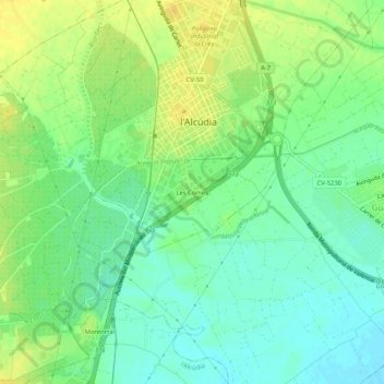 Mapa topográfico Les Comes, altitude, relevo