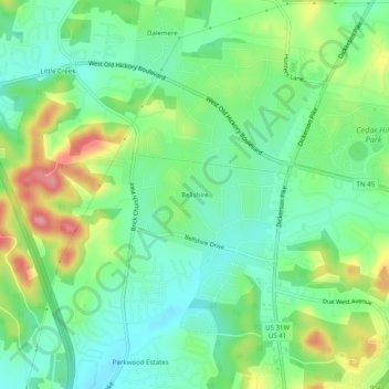 Mapa topográfico Bellshire, altitude, relevo