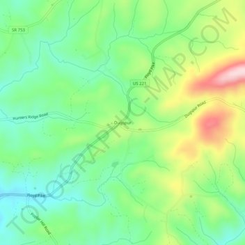 Mapa topográfico Dugspur, altitude, relevo
