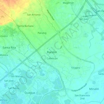 Mapa topográfico Bacolor, altitude, relevo