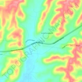 Mapa topográfico Five Points, altitude, relevo
