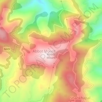 Mapa topográfico Abbot Mount, altitude, relevo