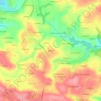 Mapa topográfico Kergoat, altitude, relevo