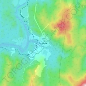 Mapa topográfico Rosebery, altitude, relevo