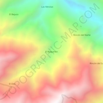 Mapa topográfico El Boquerón, altitude, relevo