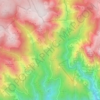 Mapa topográfico Bardou, altitude, relevo