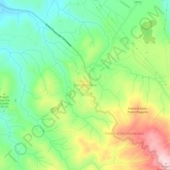 Mapa topográfico Montemerano, altitude, relevo