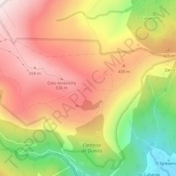 Mapa topográfico Herbeira, altitude, relevo