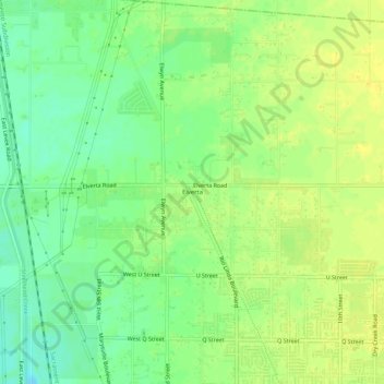 Mapa topográfico Elverta, altitude, relevo