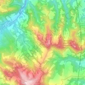 Mapa topográfico Livergnano, altitude, relevo
