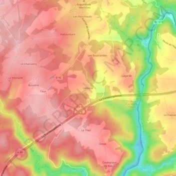 Mapa topográfico Lespinat, altitude, relevo