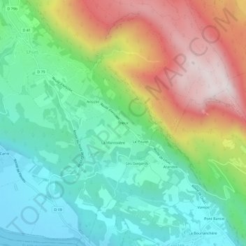 Mapa topográfico Trieux, altitude, relevo