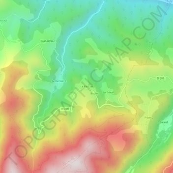 Mapa topográfico Le Rasclat, altitude, relevo