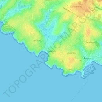 Mapa topográfico Pontaillac, altitude, relevo