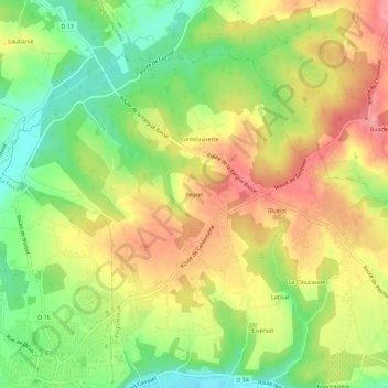 Mapa topográfico Peyrel, altitude, relevo