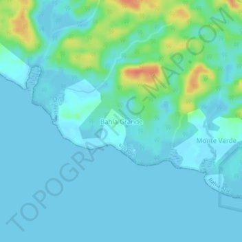 Mapa topográfico Bahía Grande, altitude, relevo