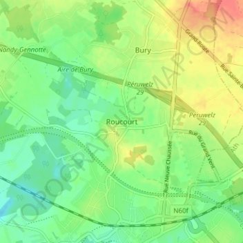 Mapa topográfico Roucourt, altitude, relevo