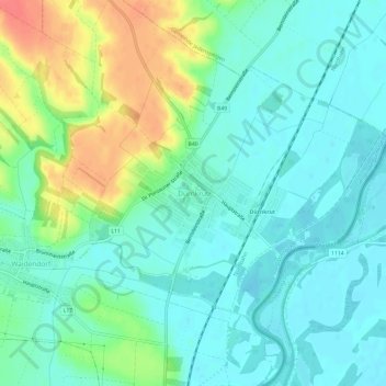 Mapa topográfico Dürnkrut, altitude, relevo