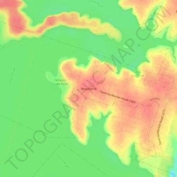 Mapa topográfico Woodland, altitude, relevo