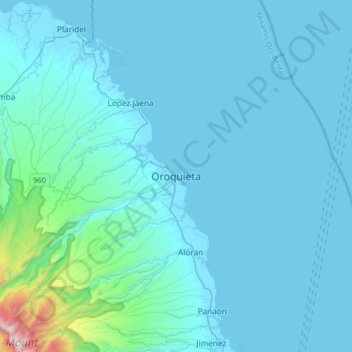 Mapa topográfico Oroquieta, altitude, relevo