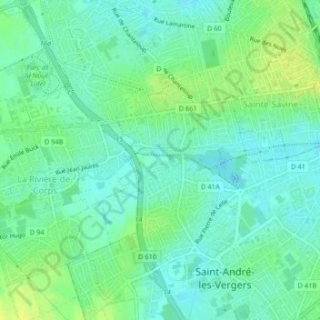 Mapa topográfico Notre-Dame des Prés, altitude, relevo