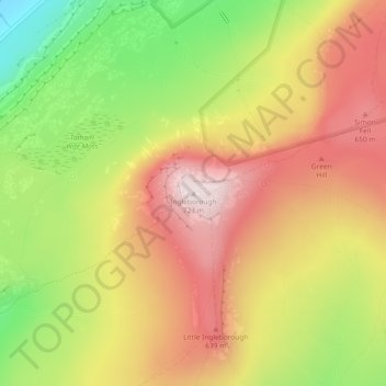 Mapa topográfico Ingleborough, altitude, relevo