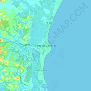 Mapa topográfico Porto de Galinhas, altitude, relevo