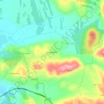 Mapa topográfico Almeijoafras, altitude, relevo