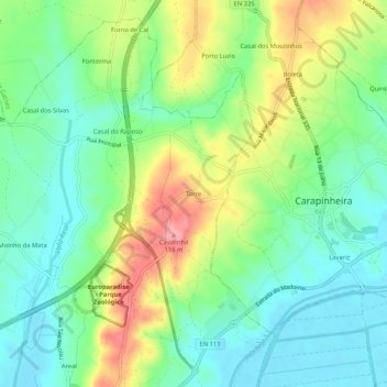 Mapa topográfico Torre, altitude, relevo