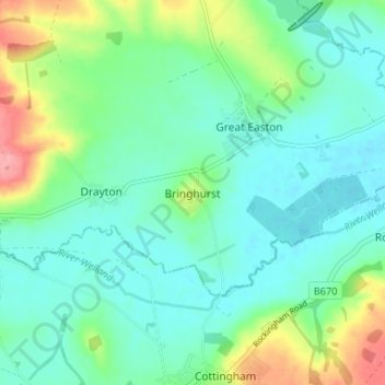 Mapa topográfico Bringhurst, altitude, relevo