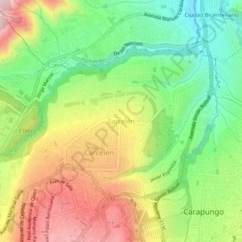 Mapa topográfico Carcelén, altitude, relevo