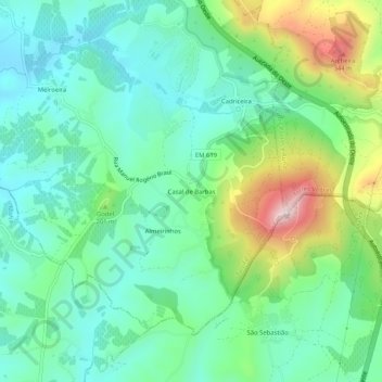 Mapa topográfico Casal de Barbas, altitude, relevo