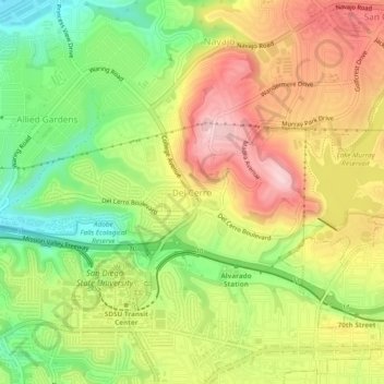 Mapa topográfico Del Cerro, altitude, relevo