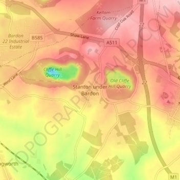 Mapa topográfico Stanton under Bardon, altitude, relevo
