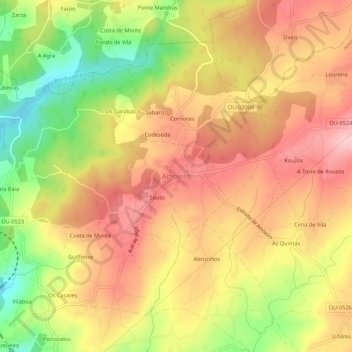 Mapa topográfico Amoeiro, altitude, relevo