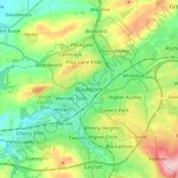 Mapa topográfico Blackburn, altitude, relevo