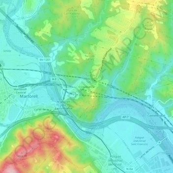 Mapa topográfico Costablanca, altitude, relevo