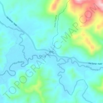 Mapa topográfico Bubi, altitude, relevo