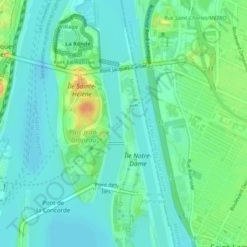 Mapa topográfico Chenal Le Moyne, altitude, relevo