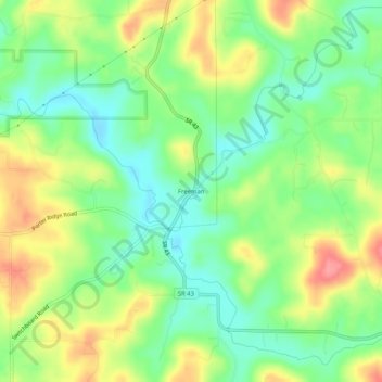 Mapa topográfico Freeman, altitude, relevo
